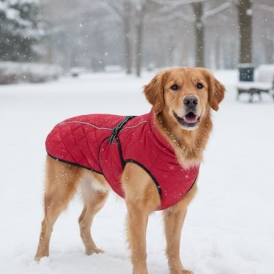 Manteau pour Chien rouge Golden heureux dans neige 