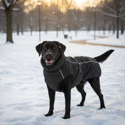 Manteau pour Chien sur labrador noir qualité premium réflechissant