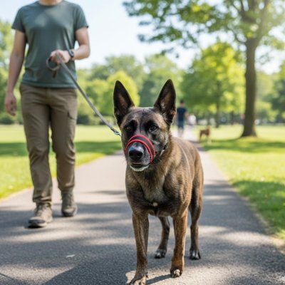 Museliere chien​ PawShield rouge balade parc