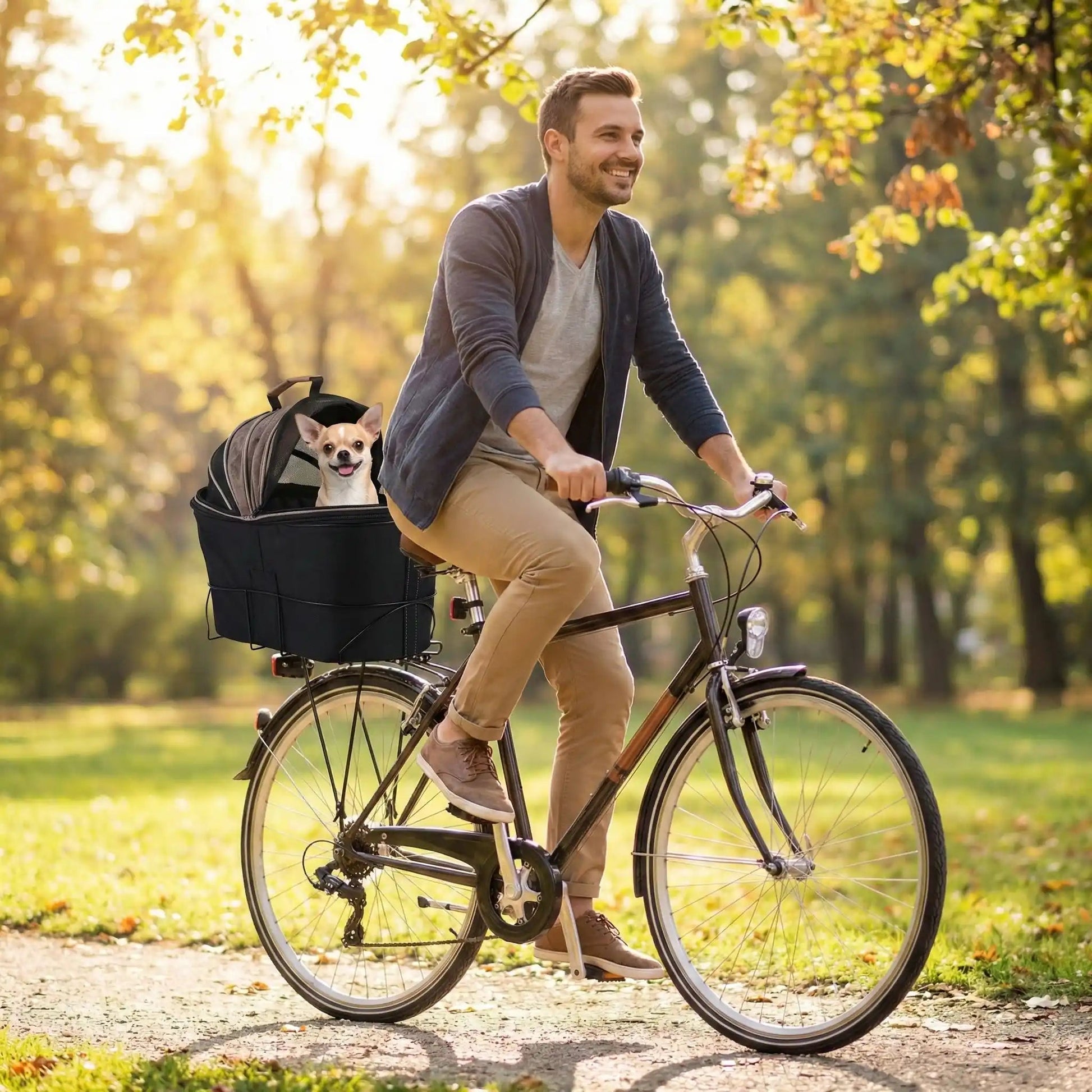 panier pour chien à vélo domaventur balade forêt