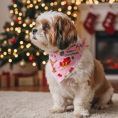 petit chien avec Bandana Chien rose motif rennes du papa noël