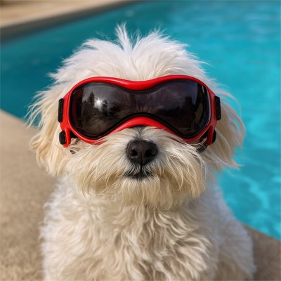 petit chien avec Lunette pour chien​ rouge look tendance 