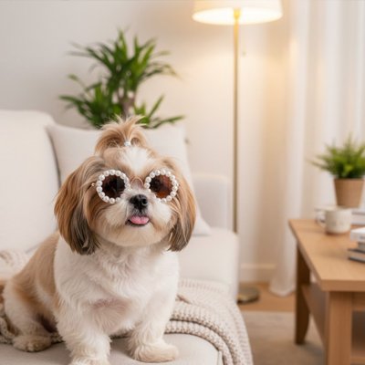 petit chien mignon avec Lunette chien design perle
