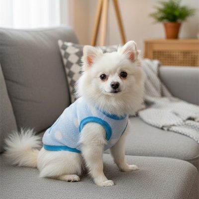 Petit Pull pour chien bleu motif pingouin chaud doux mignon