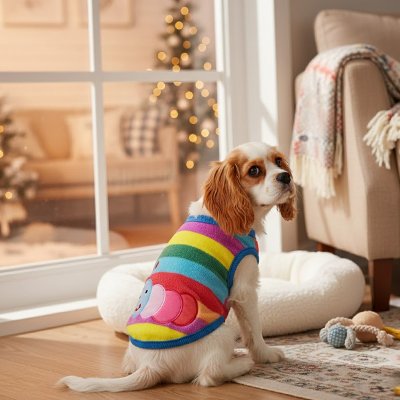 Petit Pull pour chien motif chenille arc en ciel doux et chaud 