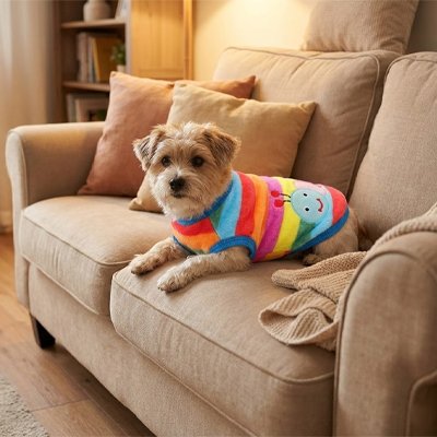 Petit Pull pour chien motif chenille couleur arc en ciel