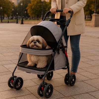 Poussette à Chien DuoPousse grise aération optimale