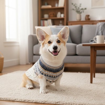 Pull Chien blanc cassé style élégant mignon