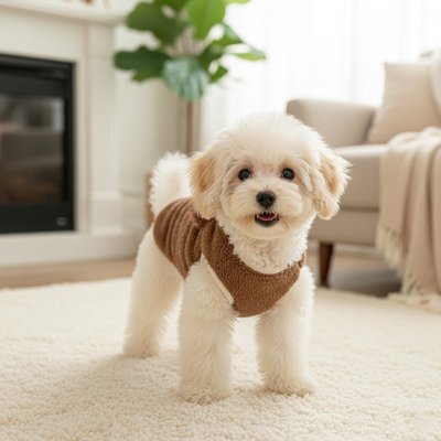 Pull Chien mignon marron doux sur caniche