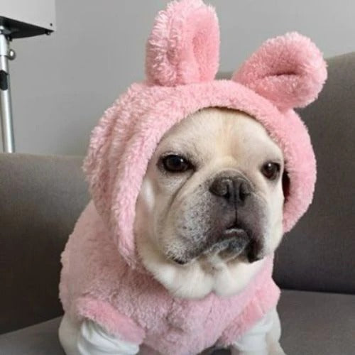 pull-chien-polaire-doux-rose-oreilles-lapin-petkool