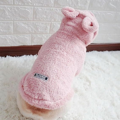 pull-chien-rose-chaud-confortable-oreilles-lapin-petkool