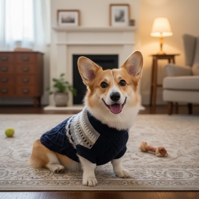 Pull Chien tricot bleu marine sur petit chien mignon