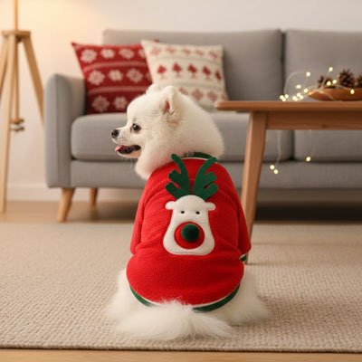Pull pour Chien rouge mignons et doux motif rennes 