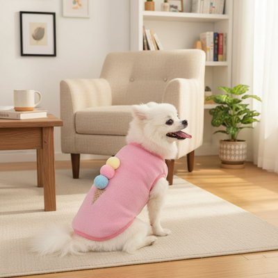 Pull pour petit chien rose ludique motif glace