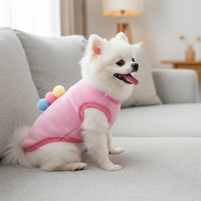 Pull pour petit chien rose motif glace relief
