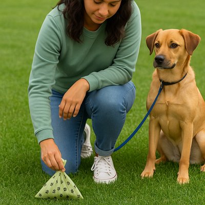 Sac a crotte​ vert motif patte de chien biodégradable hygiénique