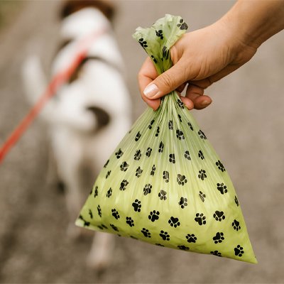 Sac a crotte​ vert motif patte de chien imperméable et hygiènique 