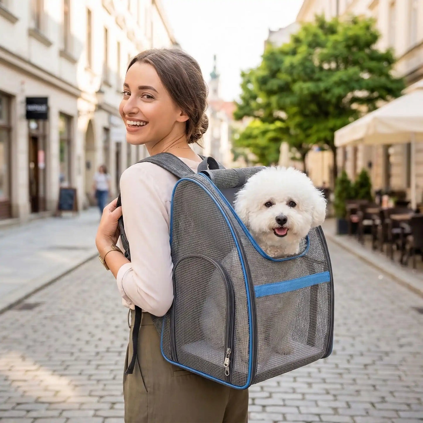 sac a dos portage chien Aeropaws bleu ville