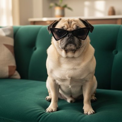 toutou assis avec Lunette de soleil pour chien noir design ludique