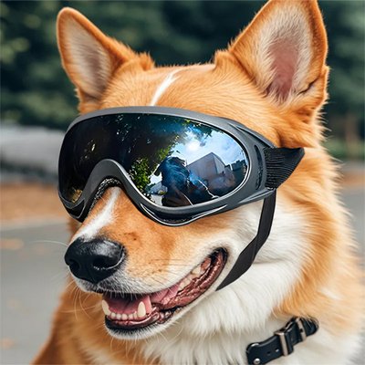 toutou portant Lunettes pour chien monture noire anti uv