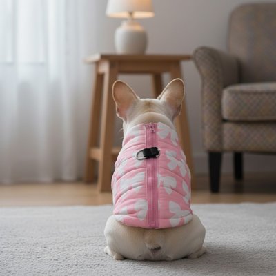 Vetements pour Chien chaud rose claire et blanc motif nœud papillon