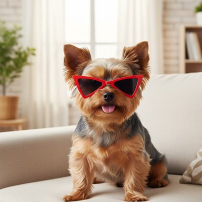 yorkshar avec Lunette de soleil pour chien rouge stylées